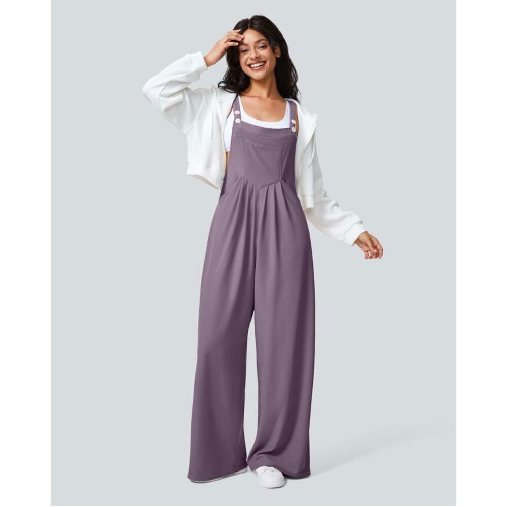 NEW‎ Halara Wide Leg Purple Overalls Jumpsuit Adjustable Strap Pockets Women’s S
